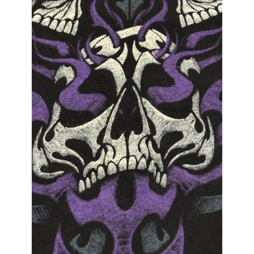 Vtg Y2K Alstyle Unisex Black/Purple Skull Flames Graphic Size S - Picture 7 of 8